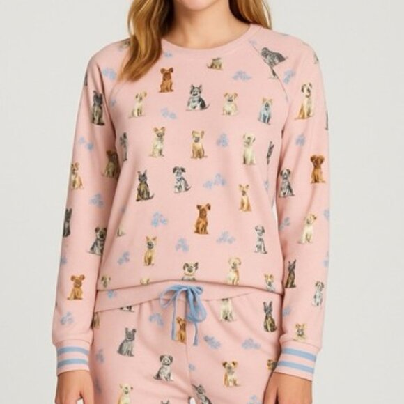 PJ Salvage Floral Dogs Pajama Top Peachy Lounge Sleep Blush Pink Size Small NEW - Picture 1 of 6